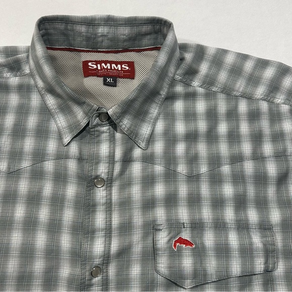 Simms Shirts Simms Mens Xl Gray White Plaid Pearl Snap Short Sleeve